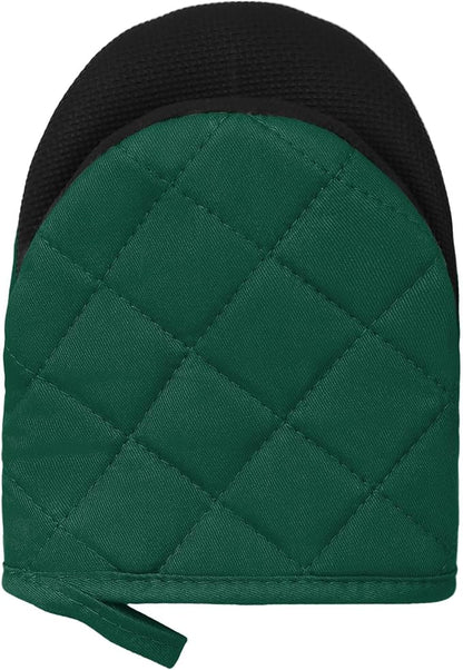 Short Oven Mitts, Heat Resistant 500°F, Silicone Grip Kitchen Gloves, Non-Slip for Baking, Grilling, BBQ, Machine Washable with Hanging Loop, 2-Pack Set, Army Green