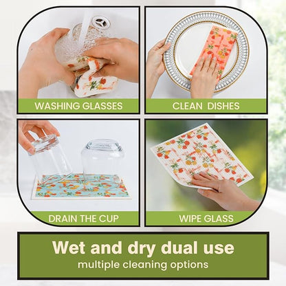 Swedish Dishcloths for Kitchen Reusable 6 Pack Kitchen Towels No Odor Quick-Drying Reusable Paper Towels Reusable Paper Towels Washable for Countertop, Sink, and Kitchen Rose