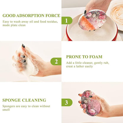 Peony Flower Kitchen Scrub Sponges, Pop-up Kitchen Cleaning Sponges Reusable Dish Washing Sponges for Bathroom Household Cleaning 3 Pack - Non Scratch Scrubber