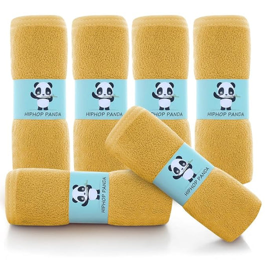 HIPHOP PANDA Baby Washcloths, Rayon Made from Bamboo - 2 Layer Ultra Soft Absorbent Newborn Bath Face Towel - Reusable Baby Wipes for Delicate Skin - Honey, 6 Pack