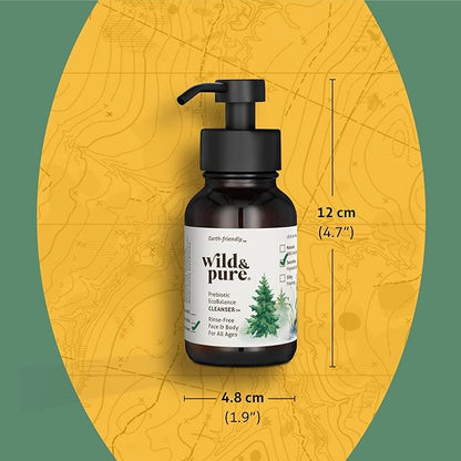 Wild & Pure Sensitive Skin Foaming Body Wash (8oz) | Cleanser, Deodorizer, Moisturizer for Face, Hands, Body & Below the Belt | pH-Balanced, Microbiome-Friendly | EcoBalance Refillable Skincare