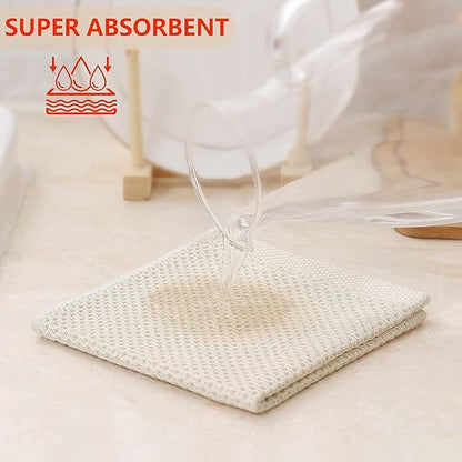 Kitinjoy 100% Cotton Kitchen Dish Cloths (12 X 12 Inches, Beige), 12 Pack Waffle Weave Ultra Soft Absorbent Dish Towels for Drying Dishes Quick Drying Kitchen Towels Dish Rags