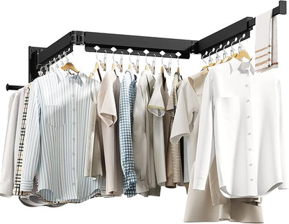 Wall Mounted Clothes Hanger,Clothes Drying Rack,Laundry Drying Rack,Clothes Rack,Laundry Rack Wall Mount,Retractable Collapsible Drying Rack Clothing (Windproof Holes,with Clips),Black