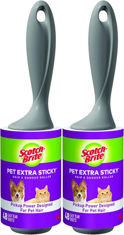 Scotch-Brite Pet Hair Pickup Extra Sticky Lint Roller, 50% Stickier, Fur & Fluff Remover for Clothes, Couches, Dog Beds & Car Seats, 4 in x 22.5 ft, 2 Pack, 96 Sheets