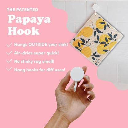 Papaya Reusable Paper Towels, Premium Swedish Dishcloths with Hook, Non-Scratch Reusable Paper Towel, 1 Sheet Replaces 17 Rolls - 4 Sheets, 2 Hooks