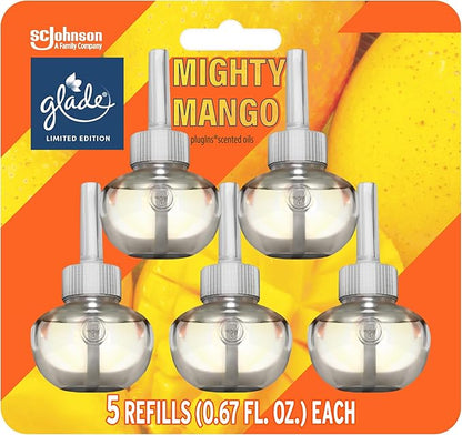Glade PlugIns Refills Air Freshener, Mighty Mango, Scented and Essential Oils for Home and Bathroom, 0.67 Fl Oz, 5 Count