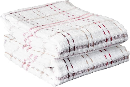 Ritz Royale Collection 100% Combed Terry Cotton, Highly Absorbent, Oversized Checked Kitchen Towel Set, 28" x 18", 2-Pack, Mocha Brown