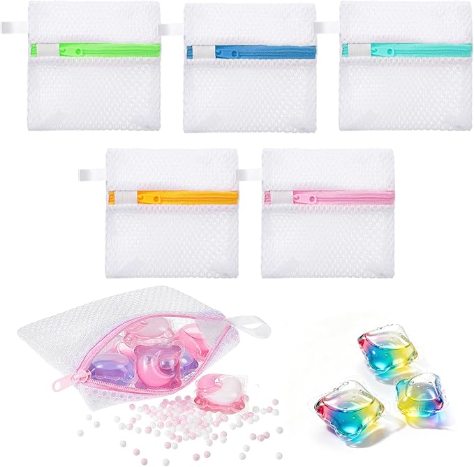 5 Pcs Anti-Sticking Laundry Pod Storage Bag Portable Laundry Pods Dissolution Protection Bag Scent Beads Bags Small Foldable Mesh Laundrys Durable Storage Bags for Pods Scented Beads