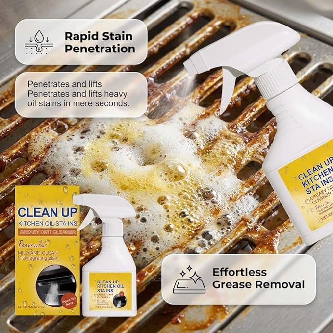 Kitchen Heavy Oil Cleaner Spray, Heavy Duty Kitchen Degreaser Spray, Foaming Oil Cleaner for Stove, Oven & Countertops, Multi-Surface Grease Remover for Appliances (2pcs)