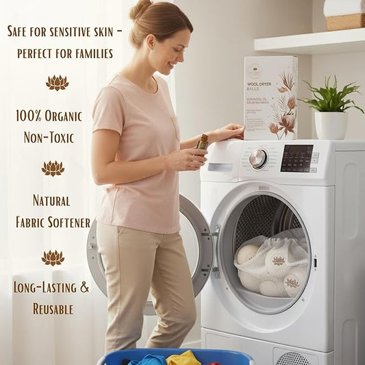 AuraNest Premium Quality Wool Dryer Balls Kit – 100% Organic XL Dryer Balls with Essential Oil & Laundry Mesh Bag, Reusable Fabric Softener Alternative to Dryer Sheets, Eco-friendly Housewarming Gift
