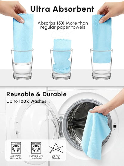 Microfiber Cleaning Cloths Roll, 75 Pack Tear Away Microfiber Towels Roll, 12" x 12" Lint Free Rags, Reusable Cleaning Cloths, Washable, Scratch Free,Ultra Absorbent Dish Rags(Blue)
