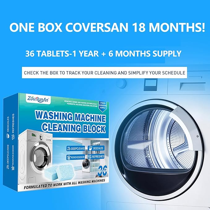 36 Pack Washing Machine Cleaner Descaler Tablets-18-Month Supply, Deep Cleaning Descaler for Front & Top Load Washers, Deodorizer, Mold & Limescale, Septic Safe, Compatible with All Brands