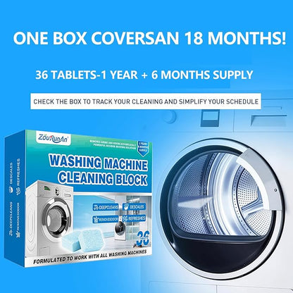 36 Pack Washing Machine Cleaner Descaler Tablets-18-Month Supply, Deep Cleaning Descaler for Front & Top Load Washers, Deodorizer, Mold & Limescale, Septic Safe, Compatible with All Brands