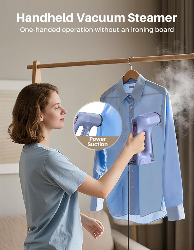 Sweepulire Vacuum Steamer for Clothes, 3500Pa Suction Handheld Clothes Steamer, 3 Modes, LED Display, Portable Travel Steamers for Clothes, Steaming & Ironing 2 In 1, 160ml Water Tank (for 110-120V)