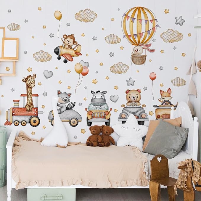 Wall Stickers Decals Kids Peel and Stick Removable for Nursery Kids Bedroom Living Room décor Boys Playroom (Balloon Animal car)
