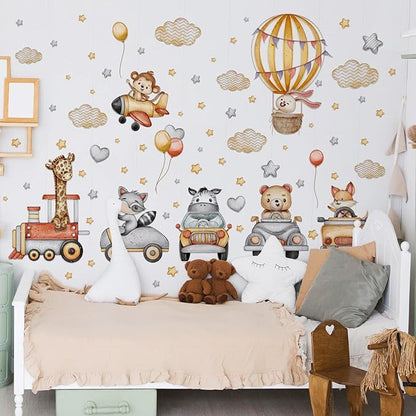 Wall Stickers Decals Kids Peel and Stick Removable for Nursery Kids Bedroom Living Room décor Boys Playroom (Balloon Animal car)