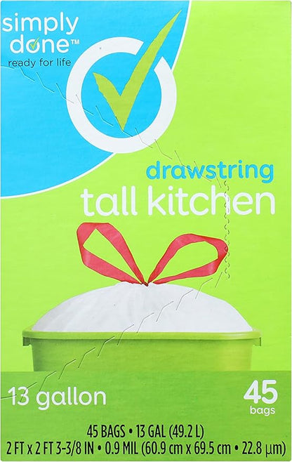Tall Kitchen Bags, Drawstring, 13 Gallon, 45 Count