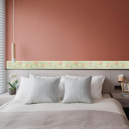 AbaBoorty Green Floral Wallpaper Border Decor 196"X4.1" Peel and Stick Wall Border Waterproof Tiles Sticker Wallpaper Self Adhesive Removable Wall Stickers for Bedroom Living Room Decor