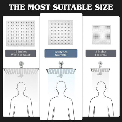 12 Inch Shower Head, Rain Shower Head with Adustable Extension Arm, Detachable Silver Rina Shower Head with Handheld Spray, High Pressure Shower Hose with Holder in Bathroom(Silver)