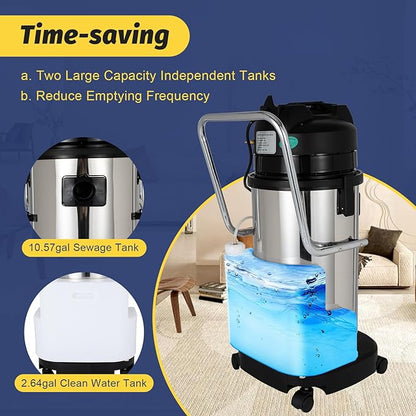 Carpet Cleaner Machine, 110V 40L Commercial Carpet Cleaning Machine with Water Vacuuming Head&Round Brush Sofa 1049W Powerful Curtain Carpet Cleaning Machine for Hotels, Guest Houses