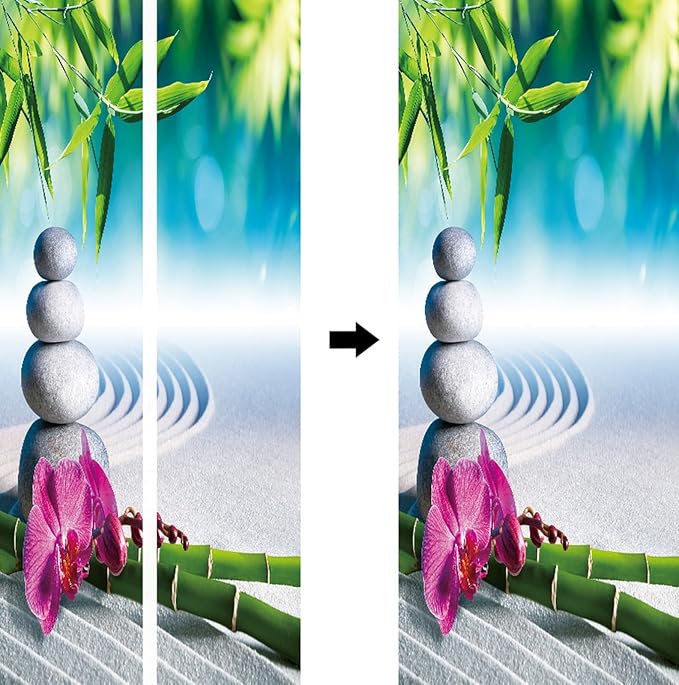A.Monamour 3D Door Stickers for Interior Doors Sand Orchid Bamboo Massage Stones in Zen Garden Vinyl Waterproof Self Adhesive Door Mural Decals for Bedroom Office Bathroom 90x200cm