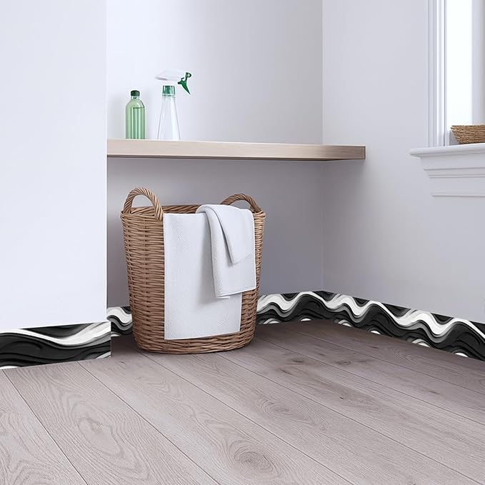 Black and White Wave Wallpaper Border 196x4 Inch Peel and Stick Wall Border Self Adhesive Modern Wall Trim Borders Removable for Kitchen Bathroom Bedroom Living Room Home Decor