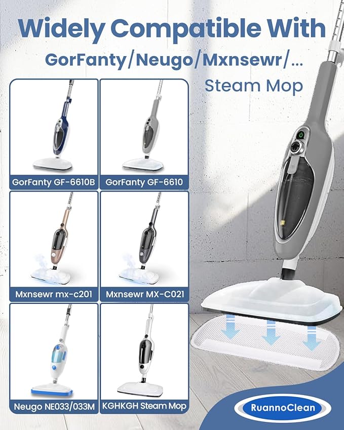 Steam Mop Pads Compatible with GorFanty Steam Mop GF-6610B/GF-6610, Replacement Steam Pads Compatible with Neugo NE033/NE033M & Mxnsewr Steam Mop, Steam Replacement Pads -6 Pack, Grey