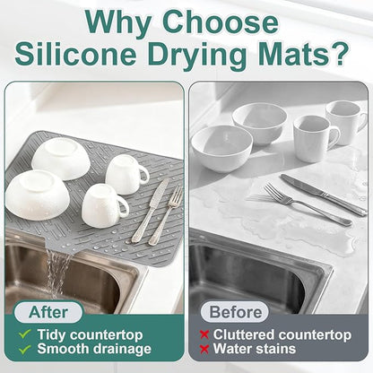 Silicone Dish Drying Mat 23x17 Multiple Usage,Easy clean,Eco-friendly,Heat-resistant Silicone Mat Dish Drying Mats For Kitchen Counter or Sink,Refrigerator or Drawer liner Gray 23inchx17inch