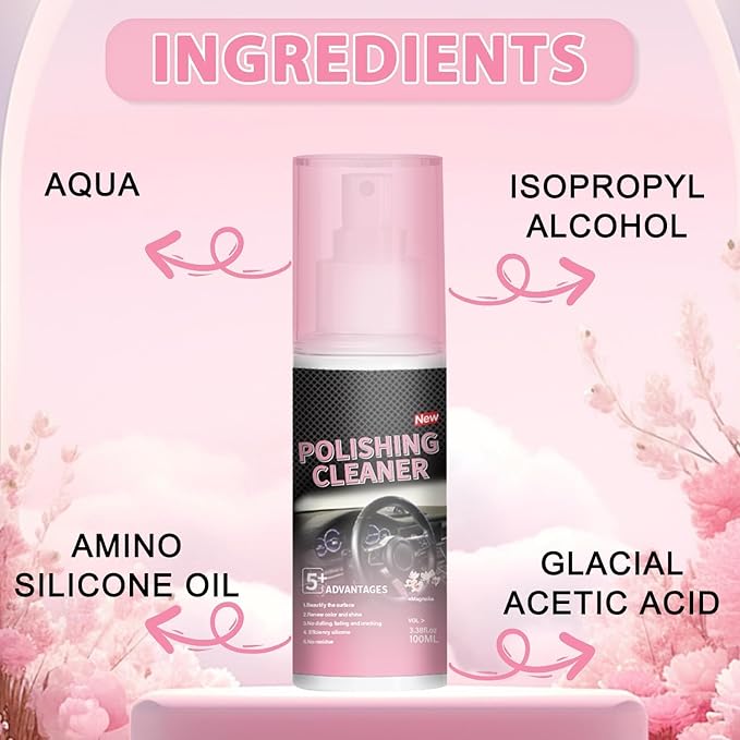 Polishing Cleaner Car Interior, 100ML Car Interior Cleaner, Interior Detailer Spray, Car Interior Detailing Cleaner for Rubber, Leather& More, Multi-Surface Cleaning for Car Interior(2PCS)