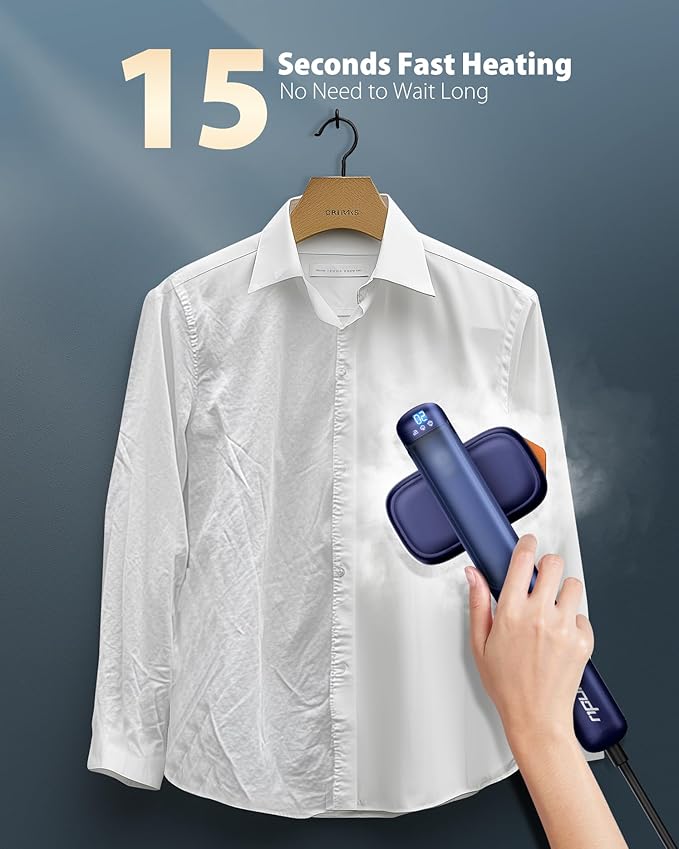 Smart Travel Steamer for Clothes, 100V-240V Portable Iron, 15s Fast Heat Up, 2 in 1 Steamer & Iron, LED Display, 100ml Large Water Tank, Compact Travel Size Ideal for Worldwide & European Use
