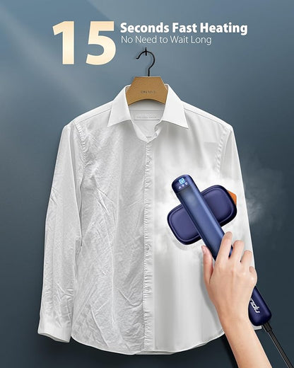 Smart Travel Steamer for Clothes, 100V-240V Portable Iron, 15s Fast Heat Up, 2 in 1 Steamer & Iron, LED Display, 100ml Large Water Tank, Compact Travel Size Ideal for Worldwide & European Use