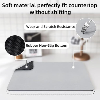 LOPNUR Kitchen Dish Drying Mat, 24"x16" Dish Drying Mats for Kitchen Counter, Diatomite Coffee Mat, Super Absorbent Dish Drying Pad, Heat Resistant Mat with Anti-slip Rubber Backed, Light Grey