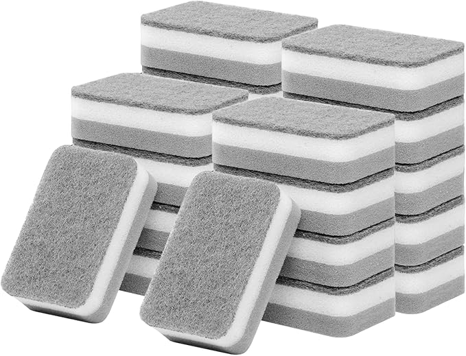 Sponge Individually Wrapped, Kitchen Dishwashing Sponges Bulk, Non Scratch Dishes Scouring Pad, Odor-Free Cleaning Sponge Wipes Scrubber Suitable for Travel Camping Apartments(24 Pack)