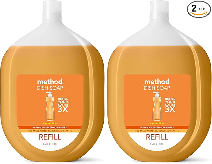Method Gel Dish Soap, Refill, Clementine, Recylable Bottle, Biodegradable formula, 54 Fl Oz (Pack of 2)