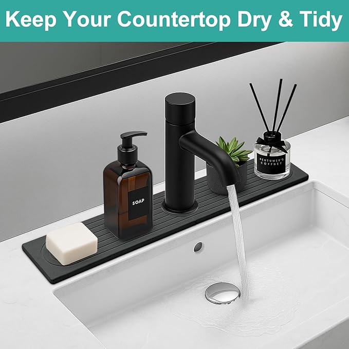 Stone Faucet Mat for Kitchen Sink Trays Diatomite Quick Dry Around Faucet Mats Water Absorbent Stone Drying Mat for Kitchen Counter Tray for Bathroom Sink Protector Splash Guard