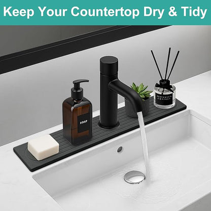 Stone Faucet Mat for Kitchen Sink Trays Diatomite Quick Dry Around Faucet Mats Water Absorbent Stone Drying Mat for Kitchen Counter Tray for Bathroom Sink Protector Splash Guard