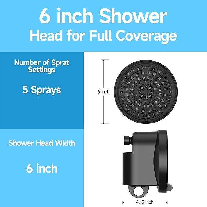 Filtered Shower Head with 30 Stage Water Softener Filter, 6 Inch High Pressure Showerhead for Hard Water, 5 Spray Modes to Remove Chlorine & Heavy Metals, Easy Install Fixed Shower Head