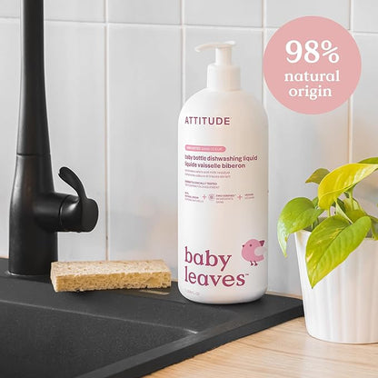 ATTITUDE Baby Bottle & Dish Soap, EWG Verified Bottle Cleaner, Fragrance Free & Dye Free, Removes Milk Residue & Grease, Vegan, Unscented, 33.8 Fl Oz