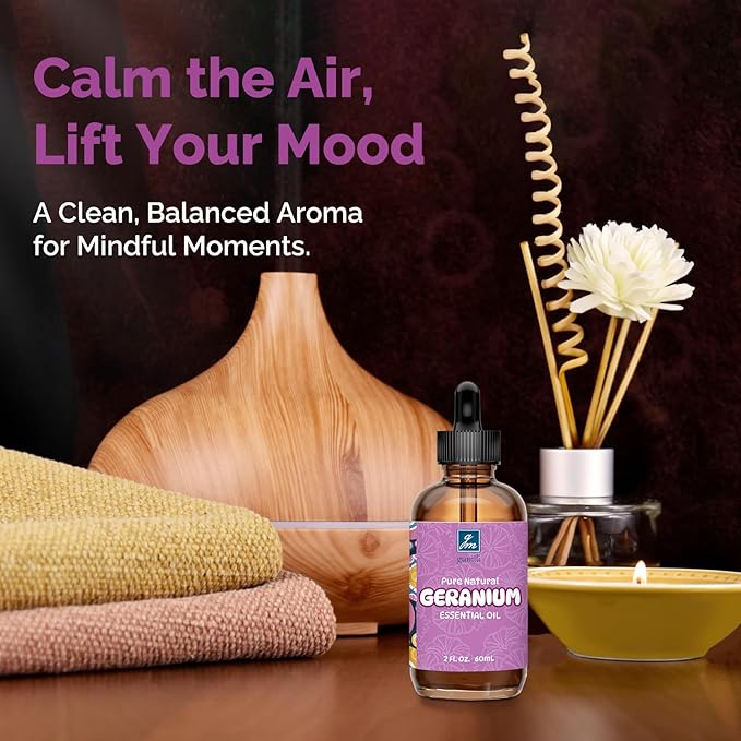 GM Gumili Geranium Essential Oil 2 Oz, Pure Geranium Oil for Skin, Hair, Diffuser, DIY Projects