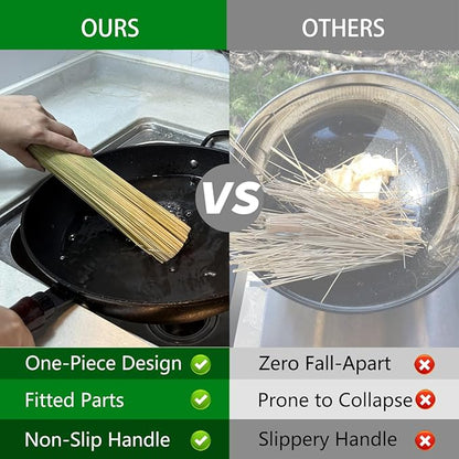 2-Pack Natural Bamboo Cleaning Brush Set Heavy Duty Wok Scrubber for Cast Iron Pans, BBQ Grills & Pots Stubborn Stain Remover, Kitchen Scrub Brush