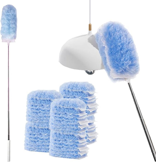 30 Count Duster Refills with Extension Pole, 360 Degree Disposable Dusters Refill Kit Compatible with Swiffer, 3.6FT Extendable Dusters for Cleaning Furniture, Blinds, Ceiling Fans, Walls