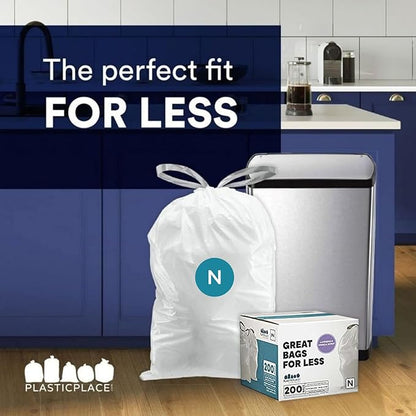Plasticplace White Drawstring Lavender and Soft Vanilla Scented Garbage Can Liners, Compatible with Code N (200 Count) 12-13 Gallon, 45-50 Liter, 1.2 Mil, 22.5" x 31.5"