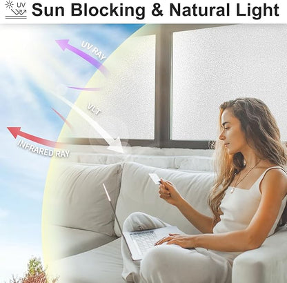 Window Privacy Film with Installation Tools,Frosted Glass Window Film,Heat Blocking Static Clings Reusable Frosting Window Film for Bathroom Home Office,29.5 Inch X 6.5 Feet