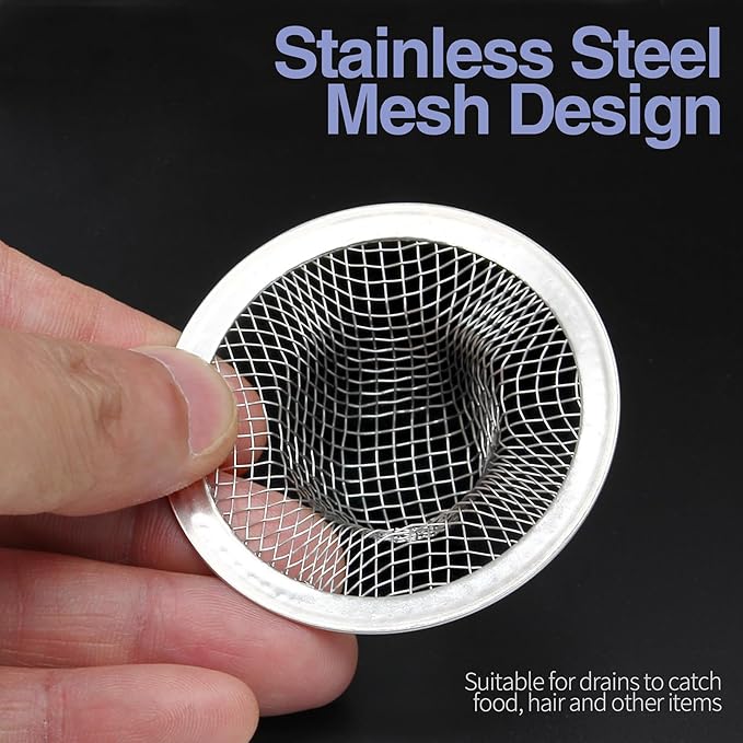 Piutouyar 2 Pack Stainless Steel Kitchen Sink Strainer, 2 Inch Diameter Mesh Basket Large Round Filter Kitchen Drain Strainer Food Catcher for Bathroom Bathtub Wash Basin Garbage