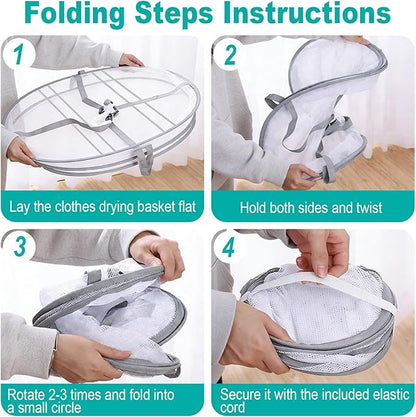 3-Tier Folding Mesh Clothes Drying Rack, Hanging Sweater Dryer for Laundry, Large Foldable Flat Dry Hanger, Portable Mesh Clothes Drying Net for Delicate Garments