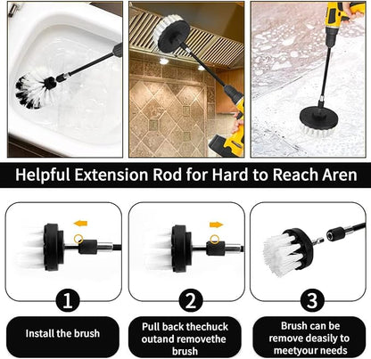 8 Pcs Drill Brush Attachment Set, Power Cleaning Scrub Brush Kit with Extend Long Attachment, All Purpose Drill Scrub Brushes for Car, Grout, Floor, Tub, Bathroom and Kitchen (White)