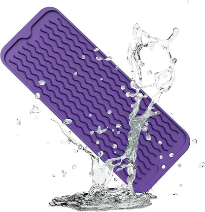 ZLR Silicone Sponge Holder & Sink Caddy Tray (6" x 17") - Narrow Dish Drying Mat for Kitchen Counter - Waterproof Soap Dispenser Organizer, Non-Slip Bathroom Vanity Tray (Meadow Violet)