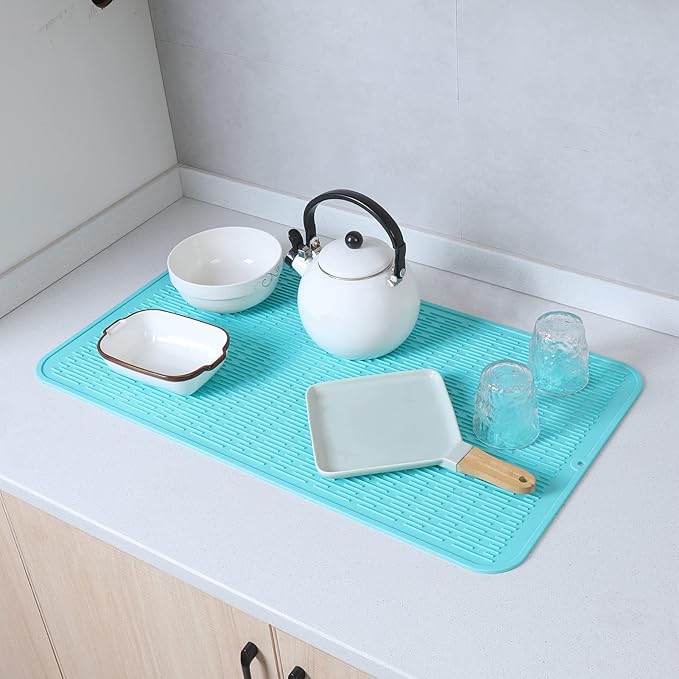 MicoYang Silicone Dish Drying Mat for Multiple Usage,Easy clean,Eco-friendly,Heat-resistant Silicone Mat for Kitchen Counter or Sink,Refrigerator or Drawer Liner Mint 4XL 32 inches x 18 inches