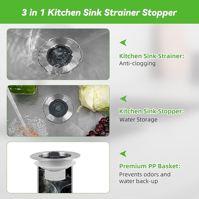 Universal Sink Stopper Strainer Combo, Stainless Steel Drain Stopper Kitchen Sink for US Standard 3-1/2 Inch Kitchen Sink Drain, Mesh Strainer for Food Garbage Disposal, Brushed Nickel