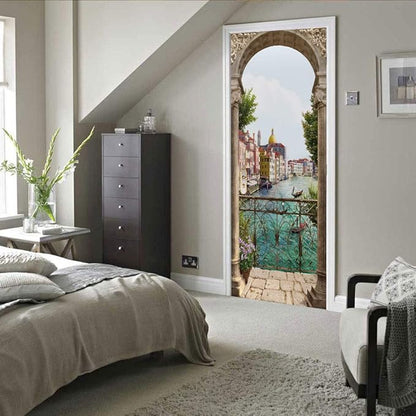 3D Door Stickers Murals - Landscape Peel and Stick Waterproof & Washable Matt Finish Modern Style White 33.9" x 78.7" 2 Pieces